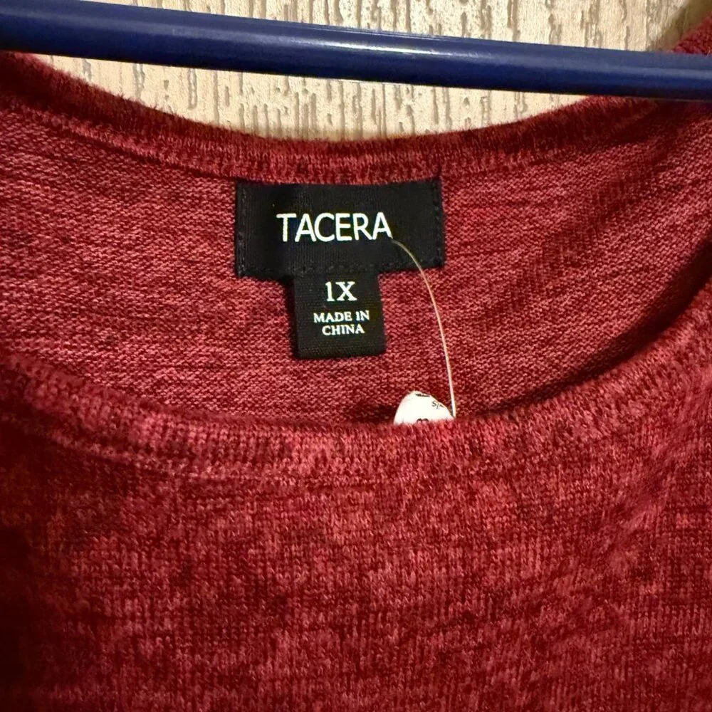 Tacera Women’s Dress, Burgundy with pearl accents, Size 1X - Picture 4 of 6